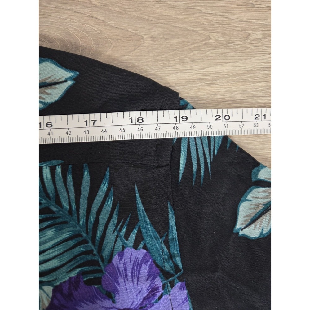 Primark Slim Fit Black Hawaiian Button Short Sleeve Shirt 2XL Purple Hibiscus - Picture 8 of 10